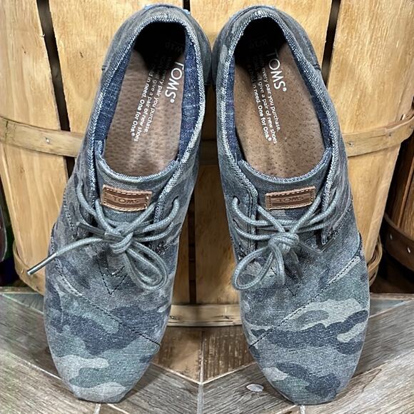 Toms Washed Camo Canvas Desert Wedge Green Gray Ankle Boots Bootie Women Size 10 - Picture 9 of 12